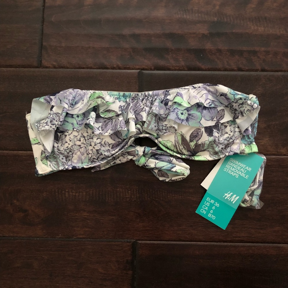 H&M Floral Ruffle Bandeau Bikini Top